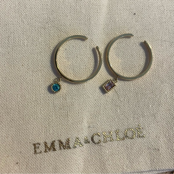Emma & Chloe Divya Rings- 2 Gold Rings with Dangling Gems Trendy French NEW NWT - Picture 5 of 12